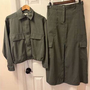Max Studio Olive Green Jacket and Skirt Set